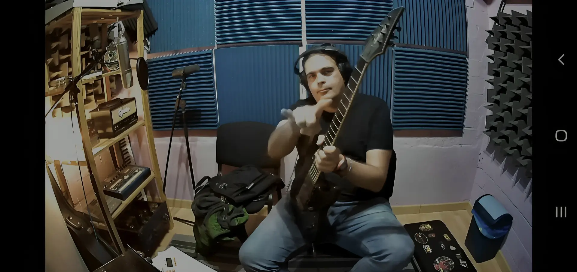 Jordi Sandalinas recording electric guitar in the studio