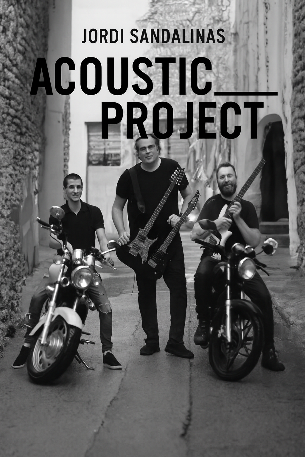 Jordi Sandalinas Acoustic Project trio with guitars and motorcycles
